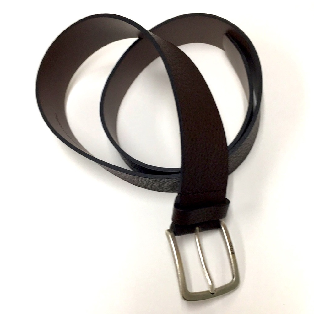 Hugo Boss Genuine Textured Cow Leather Belt Brown Size 85-32 Silver Preppy